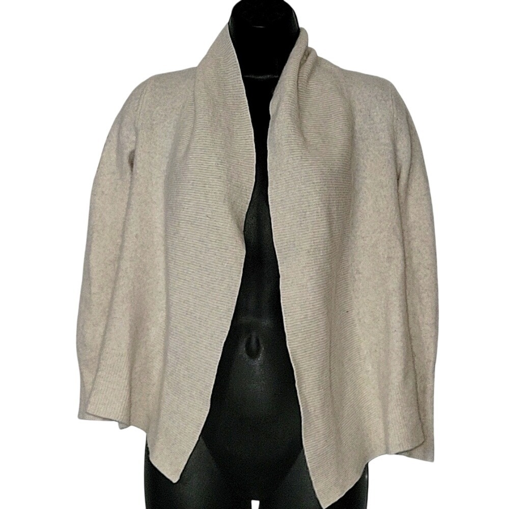 Open‎ Front Cardigan Sweater Knit Ribbed Drape Neck Neutral